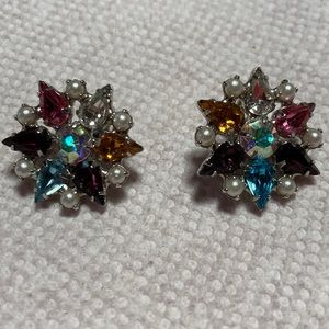 Vintage B David Rhinestone & Pearl Clip-On Earrings